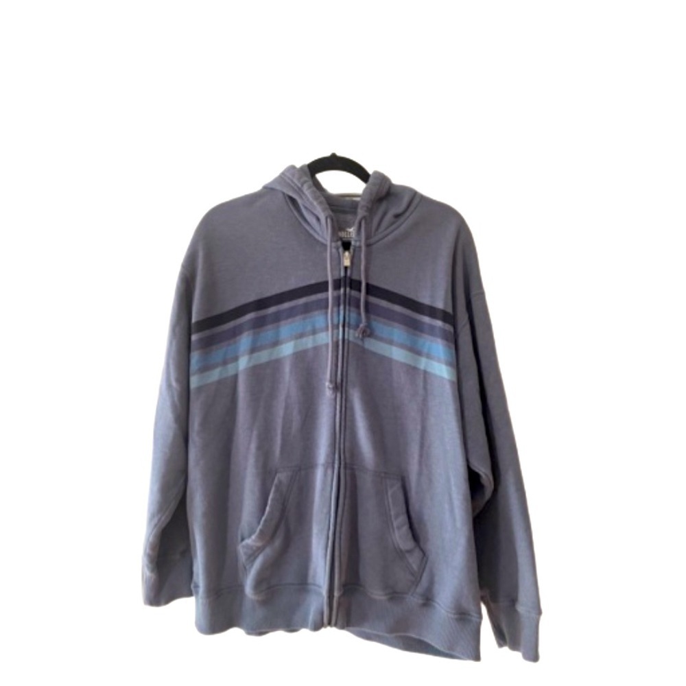 Hollister Grey Striped‎ Unisex Hoodie Size Medium Light Fading